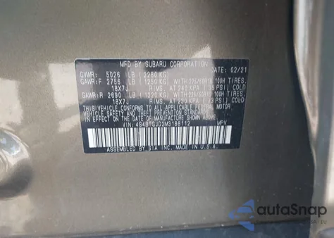 2021 Subaru Outback Onyx Edition Xt z USA, uszkodzony, nr VIN 4S4BTGJD2M3188112